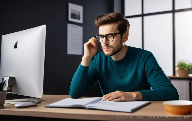 오쇠동 REGISTRY_ERROR - **Prompt:** A young adult, male or female, looking visibly stressed and frustrated, sitting in a dim...