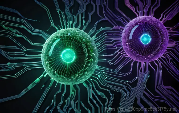 작동 INVALID_KERNEL_HANDLE - **Prompt:** An abstract, futuristic visualization of a computer's internal workings. There are disti...