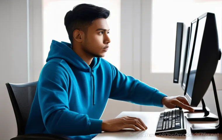 평택동 WATCHDOG_VIOLATION - **Prompt:** "A young adult, appearing stressed and frustrated, sits at a modern computer desk. On th...