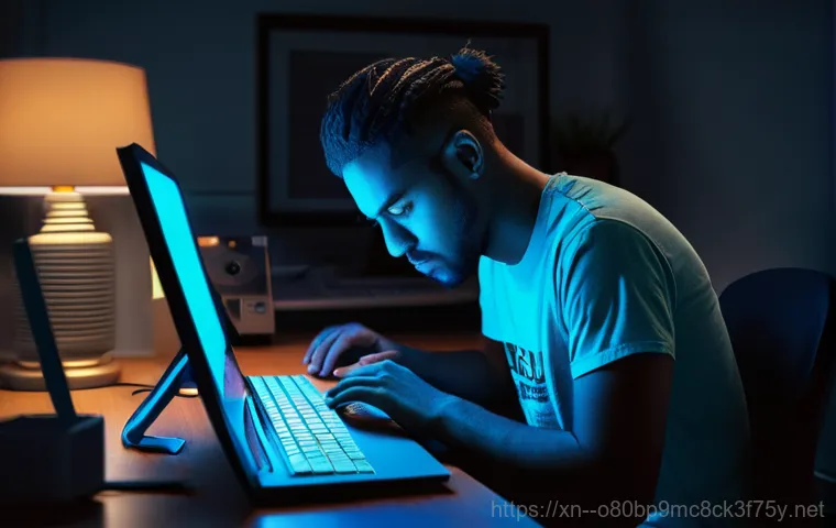 교동면 STATUS_PAGE_FAULT - Image Prompt 1: The Frustration of the Blue Screen**