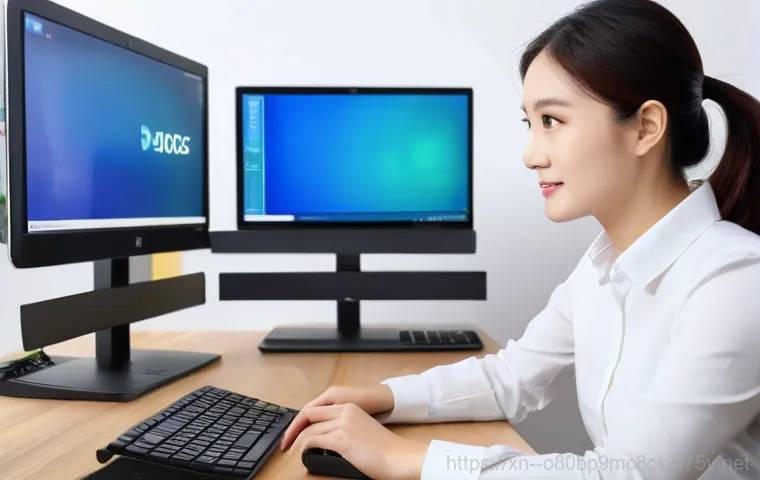 돈암동 중고컴퓨터 pc 출장판매설치 - A busy professional, a woman in her late 20s, with a gentle smile, sits comfortably at her home desk...