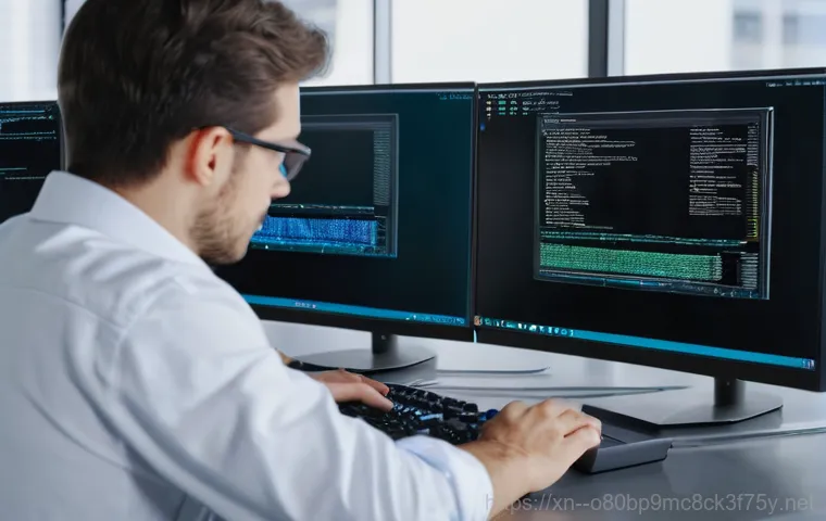 창천동 STATUS_KERNEL_FILE_SYSTEM_ERROR - A worried young adult, dressed in comfortable casual clothes, sits at a desk, staring intently at a ...