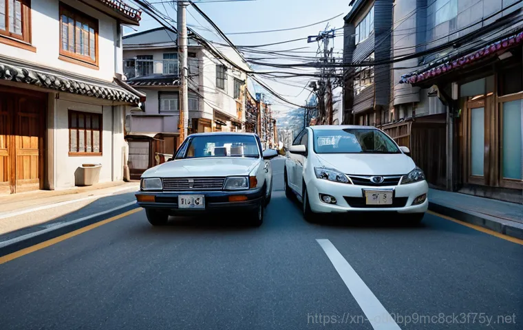 봉익동 신호없음 - **Prompt:** A very narrow, winding alleyway in Bongik-dong, Seoul, tightly packed on both sides with...