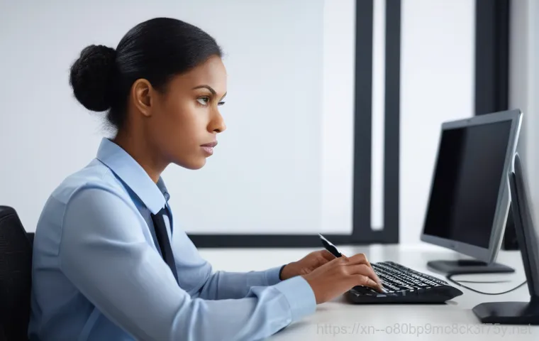 동천동 DRIVER_VERIFIER_DETECTED_VIOLATION - A close-up of a person, appearing frustrated and stressed, gazing at a computer monitor displaying a...