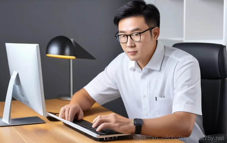 다산동 출장방문윈도우 windows 설치 - A young adult, either male or female, sitting at a modern home office desk, looking visibly stressed...