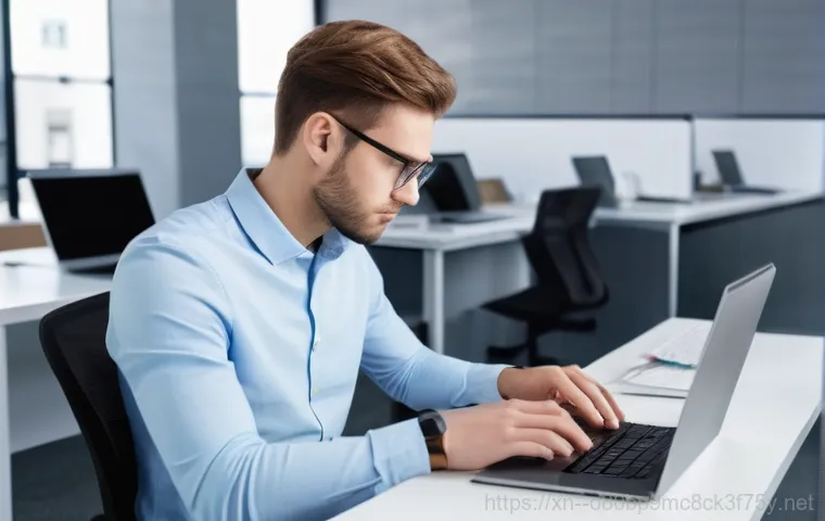 녹번동 STATUS_SECURITY_POLICY_VIOLATION - A person in their late 20s, with a slightly confused and concerned expression, is sitting in front o...
