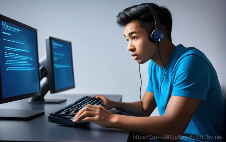 우만동 POOL_HEADER_CORRUPTION - Image Prompt 1: The Frustration of the Blue Screen**