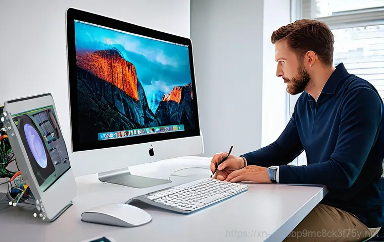 창릉동 아이맥 판매 및 수리 - A split image showcasing the dramatic improvement of an iMac after an SSD upgrade. On the left, an o...
