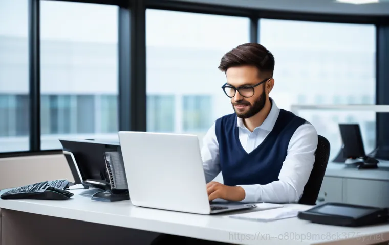 궐동 SYSTEM_SERVICE_EXCEPTION - **Prompt 2: Actively Troubleshooting a Computer Problem**
    "A focused individual, sitting comfort...