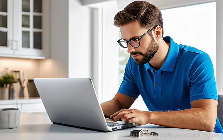 칠원동 노트북 laptop 출장방문수리점 - A young professional woman, dressed in smart casual attire, sits at her home desk with a look of ext...