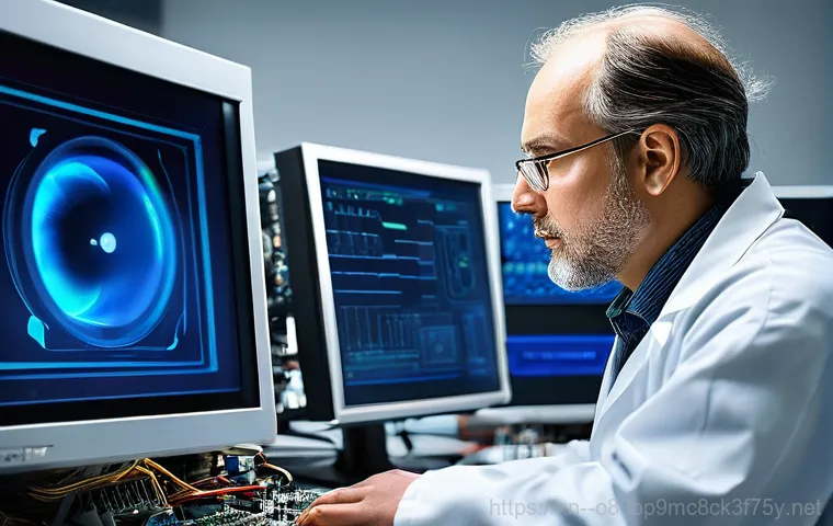 사음동 STATUS_KERNEL_INIT_FAILURE - **Image Prompt 2: Focused Troubleshooting**
    A person, appearing focused and determined, is seate...
