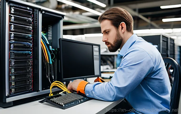 부암동 부팅불가 - A close-up shot focusing on hands carefully handling computer components. One hand is gently removin...