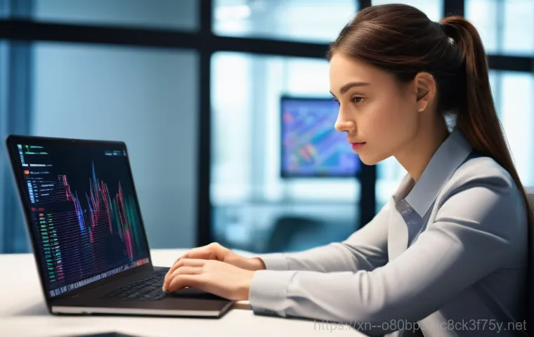 자일동 DRIVER_CAUSED_SYSTEM_CRASH - A person (male or female, wearing casual attire) sitting at a desk, looking at a computer monitor di...