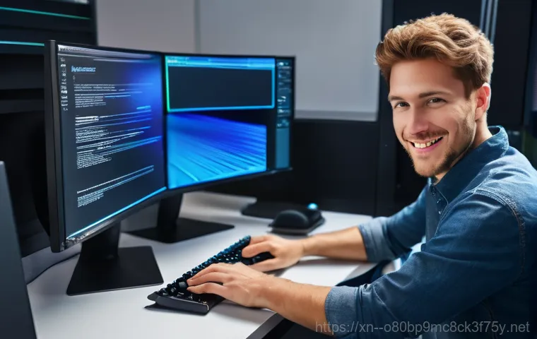 둔촌동 VIDEO_DRIVER_INIT_FAILURE - A person, seen from a slightly elevated angle, carefully examining a computer screen which shows the...