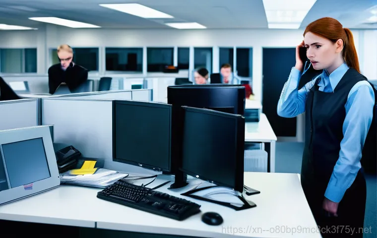 인수동 파일서버출장방문수리점 - Image Prompt 1: Office Chaos from Server Downtime**