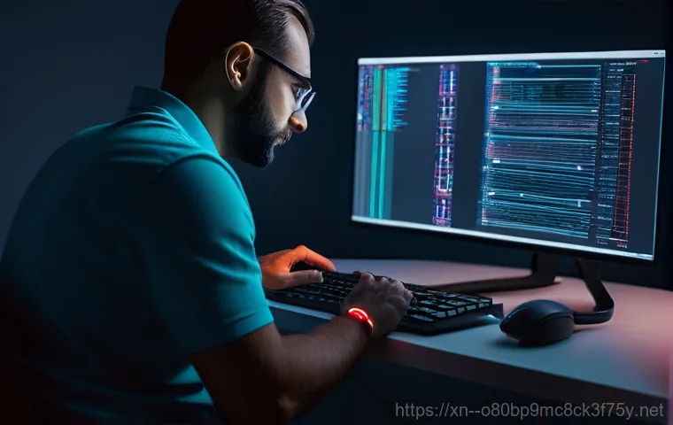 옥천동 STATUS_IMAGE_CHECKSUM_MISMATCH - A visibly stressed person, mid-twenties, with tousled hair, sits in front of a desktop computer moni...