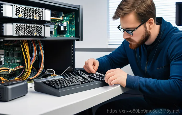 의정부 STATUS_FILE_WRITE_FAILURE - A young professional, appearing exhausted and distressed, stares wide-eyed at a computer screen in a...