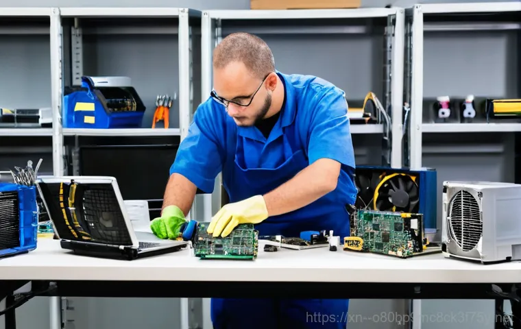 석관동 자동복구 - **Frustrated User with Automatic Repair Screen:** A young adult, either male or female, sits at a de...