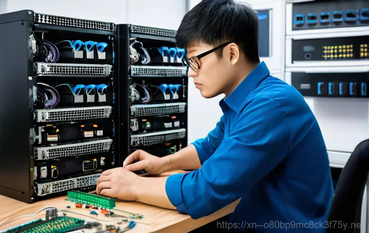 간석동 server출장방문수리점 - A professional male IT technician, wearing a clean uniform, arriving at a bustling office in Ganseok...