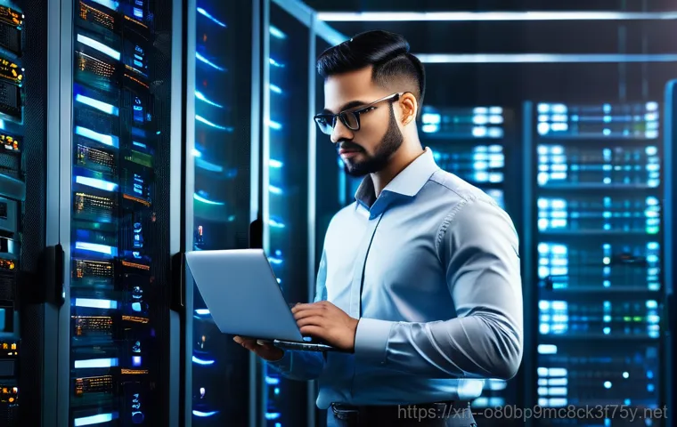 간석동 server출장방문수리점 - A highly skilled male IT engineer, in his late 30s, meticulously performing diagnostics and repair o...