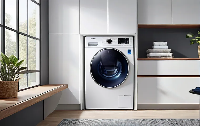 태평로 절전모드 - A brightly lit, modern kitchen featuring a sleek, pastel-colored Samsung Bespoke AI Hybrid Refrigera...