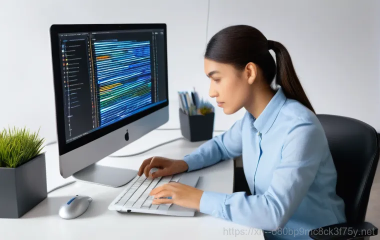 수청동 STATUS_FILE_WRITE_FAILURE - A close-up of a person (adult, gender-neutral, wearing casual clothing) looking at a laptop screen w...