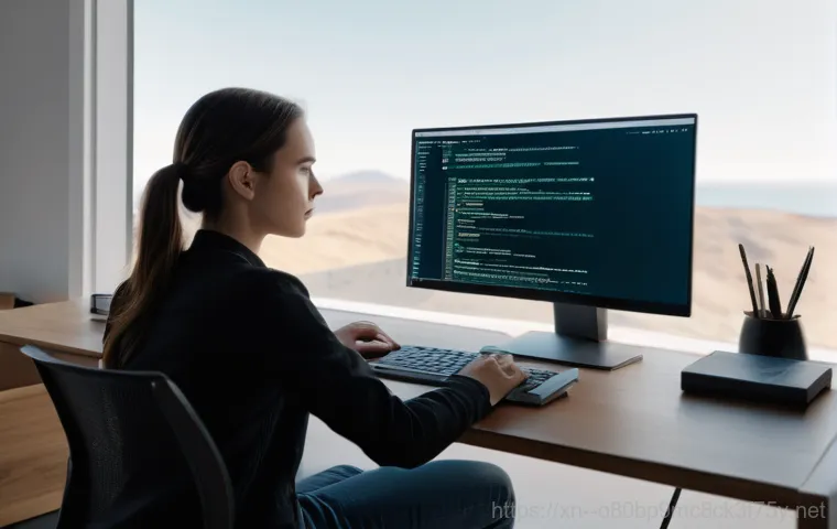내수동 STATUS_KERNEL_PERMISSION_DENIED - A focused software engineer, gender-neutral, in a dimly lit home office. Multiple monitors display c...