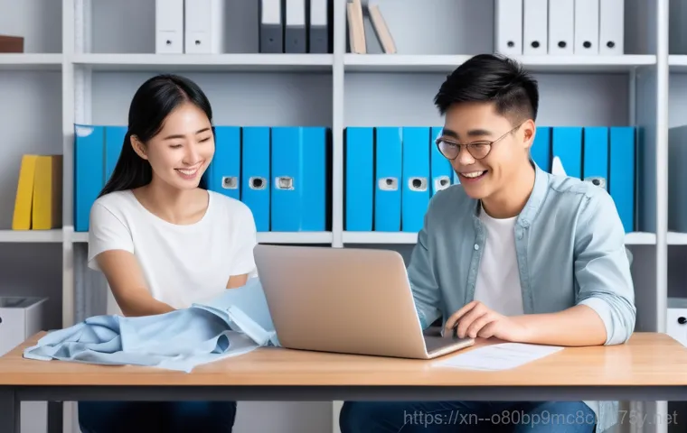 평촌동 공장초기화복구 - In a clean, modern digital forensics lab, two professional data recovery engineers (one male, one fe...