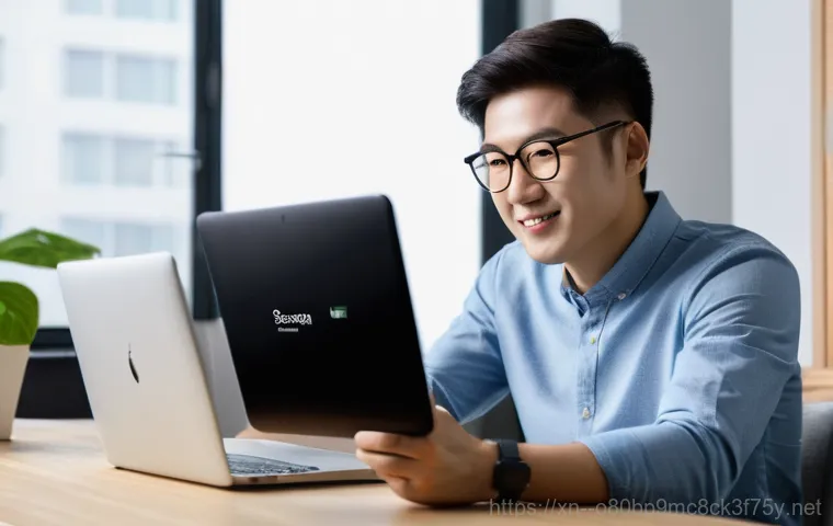 송파구 파일서버출장방문수리점 - A distressed female office worker, in her early 30s, is seated at a clean, contemporary office desk ...