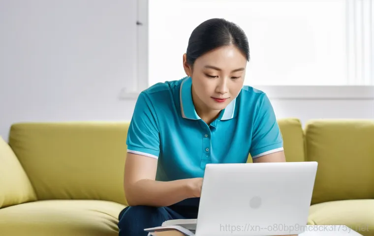 발산동 노트북 laptop 출장방문수리점 - A tired young professional woman sits at her home desk in a modern Balsan-dong apartment, looking an...