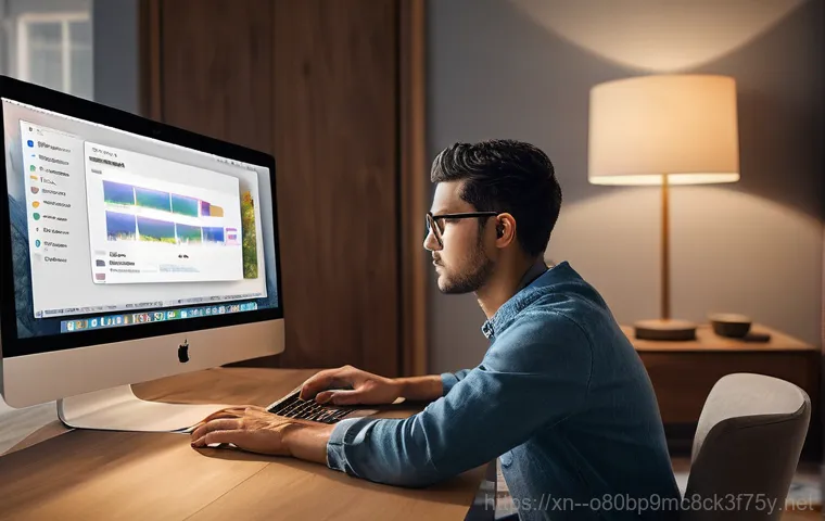대부동 macosX재설치 포맷  초기화 - A focused individual, appearing to be in their late 20s or early 30s, is seated at a well-lit desk, ...