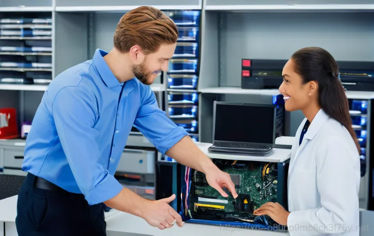 아양동 RAM조립 및 교체수리 - **Image Prompt:** A close-up shot of skilled hands (wearing an anti-static wrist strap or clean, lig...