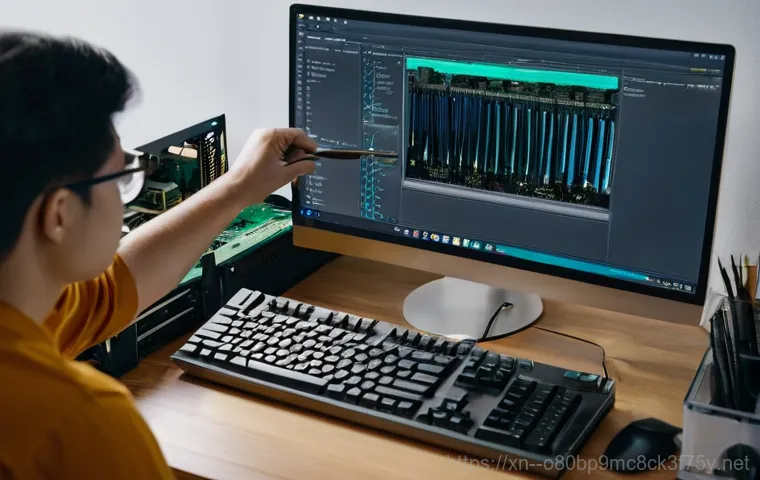 대곶면 STATUS_KERNEL_APC_PENDING - A person sitting at a desk, looking stressed and slightly bewildered, staring intently at a computer...