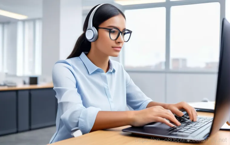 하면 자동복구 - A person in their late 20s to early 30s, looking stressed and frustrated, sits at a modern desk in a...