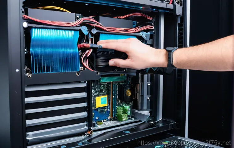 둑실동 KMODE_EXCEPTION_NOT_HANDLED - **Prompt:** A close-up, focused shot on a pair of gloved hands carefully re-seating a glowing RAM mo...