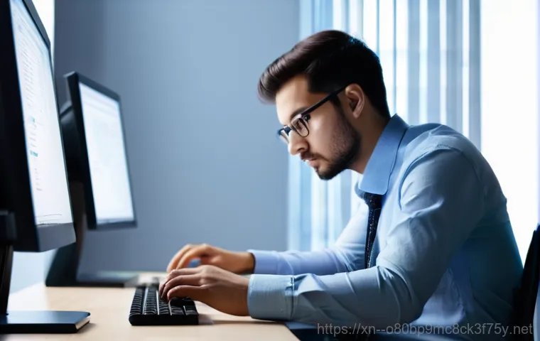 신동 SOFTWARE_EXCEPTION - **Prompt:** A young professional, male or female, sitting at a desk in a home office late at night, ...