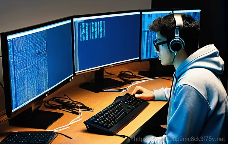 일직동 SYSTEM_SERVICE_EXCEPTION - **Prompt: The Sudden Abyss of a Blue Screen**
    A realistic, cinematic photograph of a young profe...
