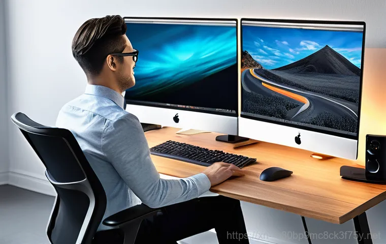 용종동 해킨토시 재설치 포맷  초기화 - **Prompt:** A gender-neutral individual is meticulously performing a data backup and preparing a mac...