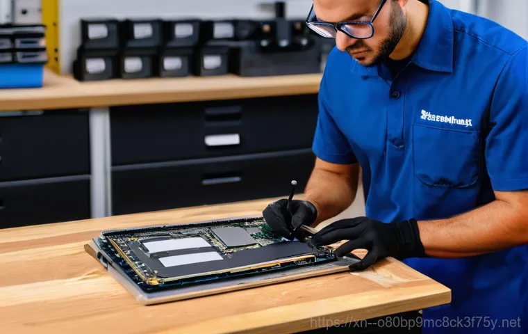 노오지동 맥북에어 판매 및 수리 - **Prompt 1: Refurbished MacBook Air Inspection**
    "A close-up, eye-level shot of a person's hands...