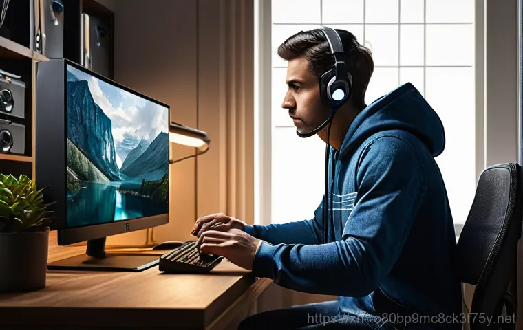 원신동 STATUS_MODULE_CORRUPTION - **Prompt:** A young adult, wearing a comfortable t-shirt and track pants, sits hunched over a desk i...