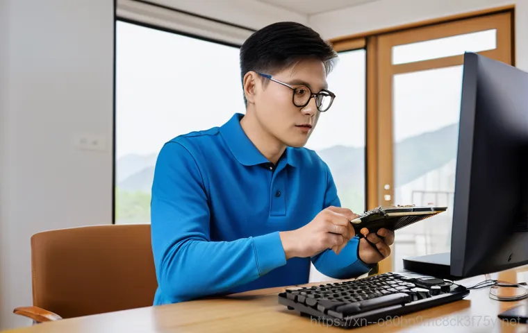행당동 컴퓨터 desktop 출장방문수리점 - A slightly frustrated young professional, in their late 20s, sits at a modern desk in a home office ... 행당동 컴퓨터 desktop 출장방문수리점 - A slightly frustrated young professional, in their late 20s, sits at a modern desk in a home office ...