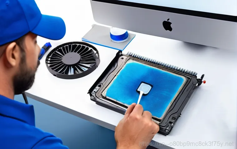 보산동 아이맥 판매 및 수리 - A close-up shot of an open Intel-based iMac's internal components, showing a professional technician... 보산동 아이맥 판매 및 수리 - A close-up shot of an open Intel-based iMac's internal components, showing a professional technician...