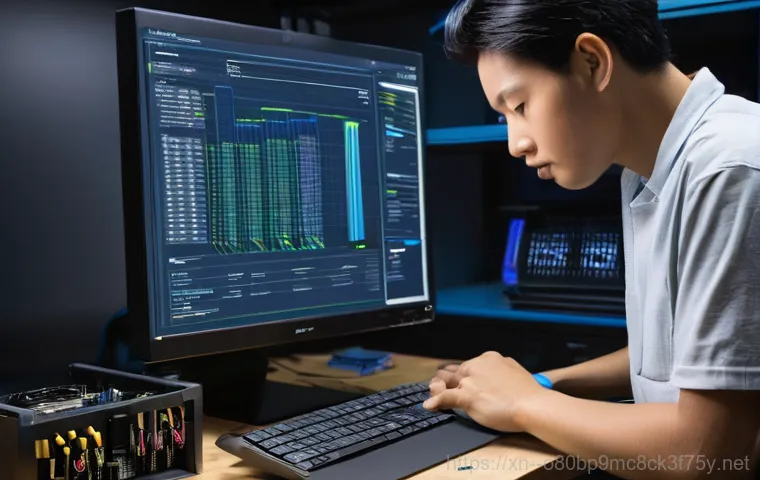 연양동 THREAD_STUCK_IN_DEVICE_DRIVER - **Prompt 1: The Blue Screen Nightmare**
    A person, appearing stressed and frustrated, sits at a c...