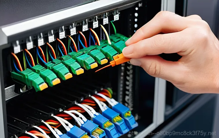 상면 케이블연결확인 - **Image Prompt 2: Organized Server Racks in a Data Center**
    A wide shot inside a modern data cen...