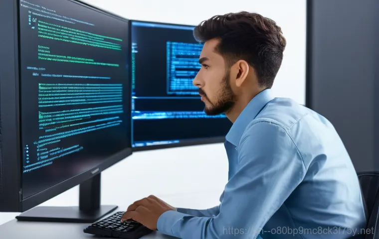 청암동 STATUS_SYSTEM_FILE_MISSING - A focused and determined individual, dressed in a clean, modest t-shirt, is carefully examining the ...