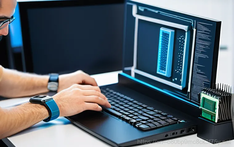 평안동 STATUS_KERNEL_STACK_CORRUPTION - **Prompt:** A young adult, looking frustrated and stressed, sits at a modern, dimly lit desk. Their ...