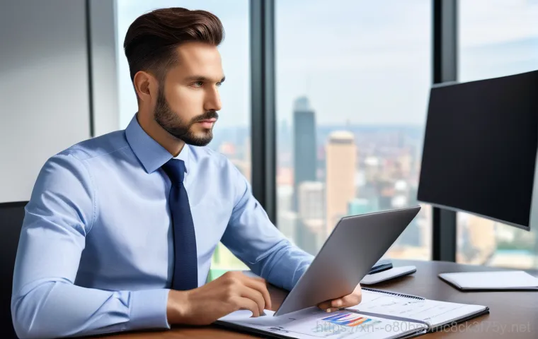 이동 STATUS_DISK_FULL - A highly focused IT technician, wearing a clean, professional work uniform with a company logo patch...