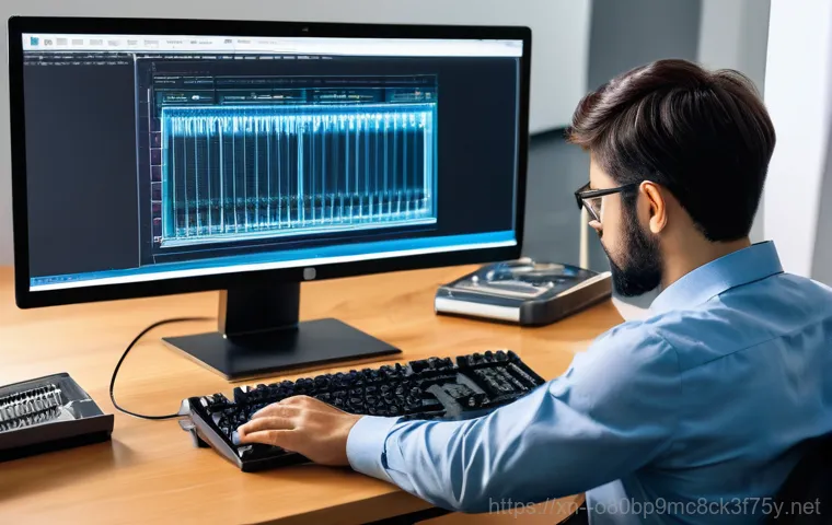 하야동 STATUS_KERNEL_STACK_CORRUPTION - **Prompt 2: Visualizing Corrupted System Memory**
    A highly detailed, macro shot of an advanced, ...