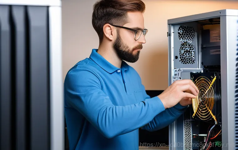 신흥동 NMI_HARDWARE_FAILURE - **Prompt:** A highly detailed, internal view of a desktop computer tower, with the side panel remove...