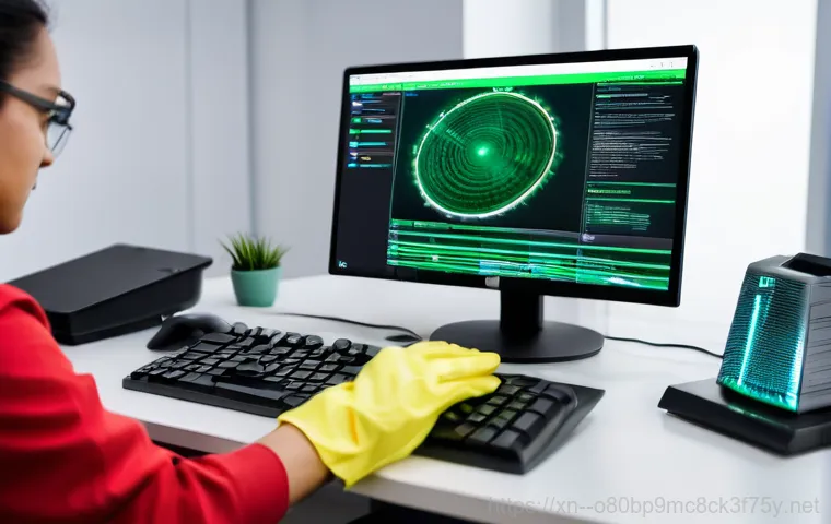 초동 STATUS_KERNEL_STACK_CORRUPTION - A focused individual in their early 30s, dressed in a practical, modest t-shirt and work pants, is c...